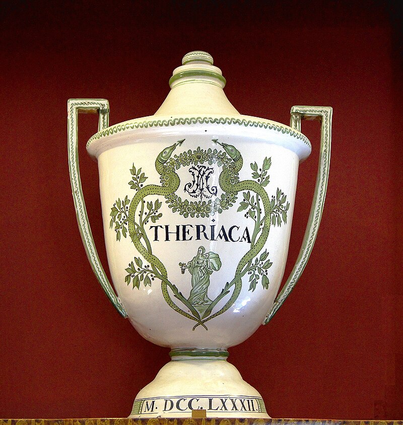 Vaso medico per la Teriaca del 1782, proveniente dagli Hospices de Beaune.