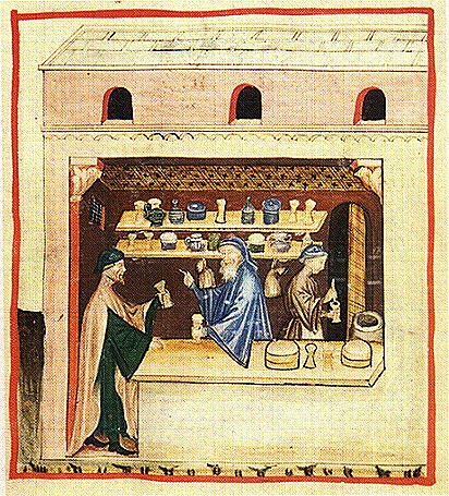 Preparazione della Teriaca estratto dall'illustrazione del Tacuinum sanitatis (dal taccuino viennese, circa 1350).